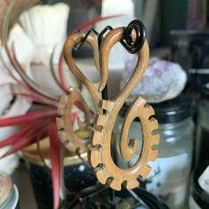 Abaraka 4g hand carved Vera wood “Vertebrae” hanging earrings